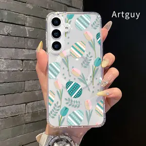 Magnetic Soft Case for  Samsung Galaxy S26 S23 Ultra S24 Plus FE S25 S22+ Easter Tulip Delight Pattern Anti-Yellowing Shockproof ultra-thin Silicone Crystal Transparent Acrylic Large Hole Cover Supports Wireless Charging