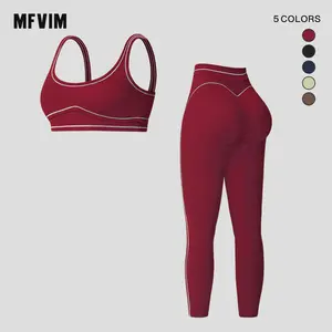 Women's Sports Suit MFVIM - Four-Season Contrast Splice Yoga Clothing, Running Yoga Sports Bra, High Waist, Tummy and Hip-Lifting Pants, Comfortable Activewear for Fitness and Gym, Daily Use Sportswear