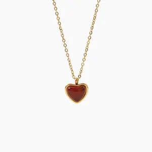 Cider [3 colors, One Size] Red Heart Gemstone Pendant Necklace