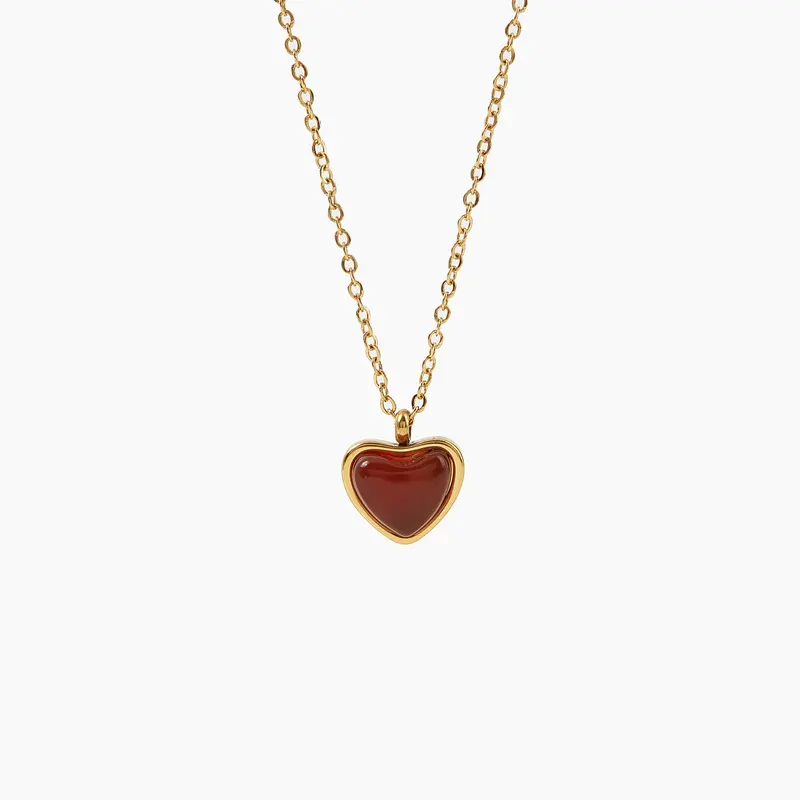 Cider [3 colors, One Size] Red Heart Gemstone Pendant Necklace