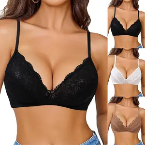 Women's Lace Wireless Unlined Unpadded No Underwire Full Coverage Bra Spaghetti Strap Womenswear Comfortable Breathable Mesh Cup Bralette Everyday Bras Lingerie No Padded Normal Size Underwear