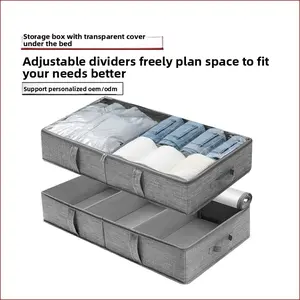 Fabric clothing storage box Transparent cover Clothes compartment storage box Blanket folding household bed bottom finishing box