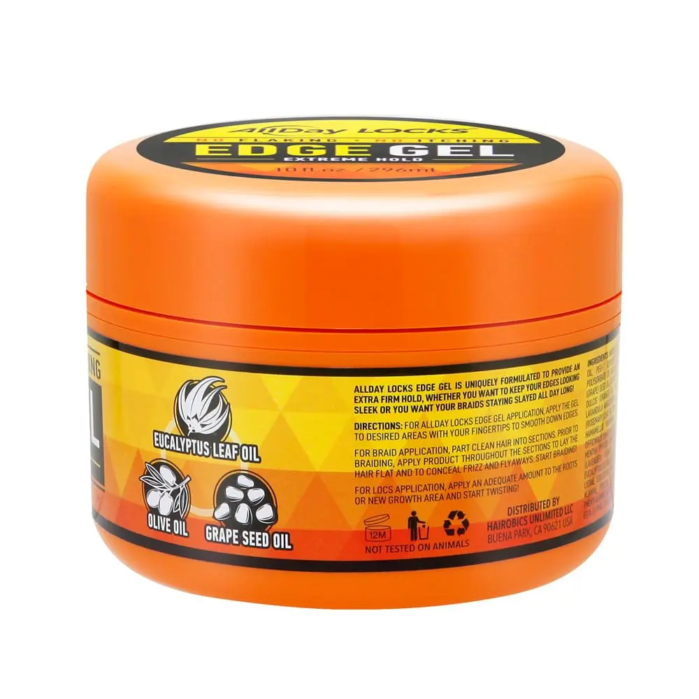 ALLDAY LOCKS Extreme Hold Edge Gel - Unisex 10 oz Rosemary-Infused Haircare Gel with Smooth Foam Formula, Brush Compatibility, Maximum Braiding Control, Natural Edge Lock, Moisturizing, Frizz/Flake/Grease Protection, Dryness Relief, Dry