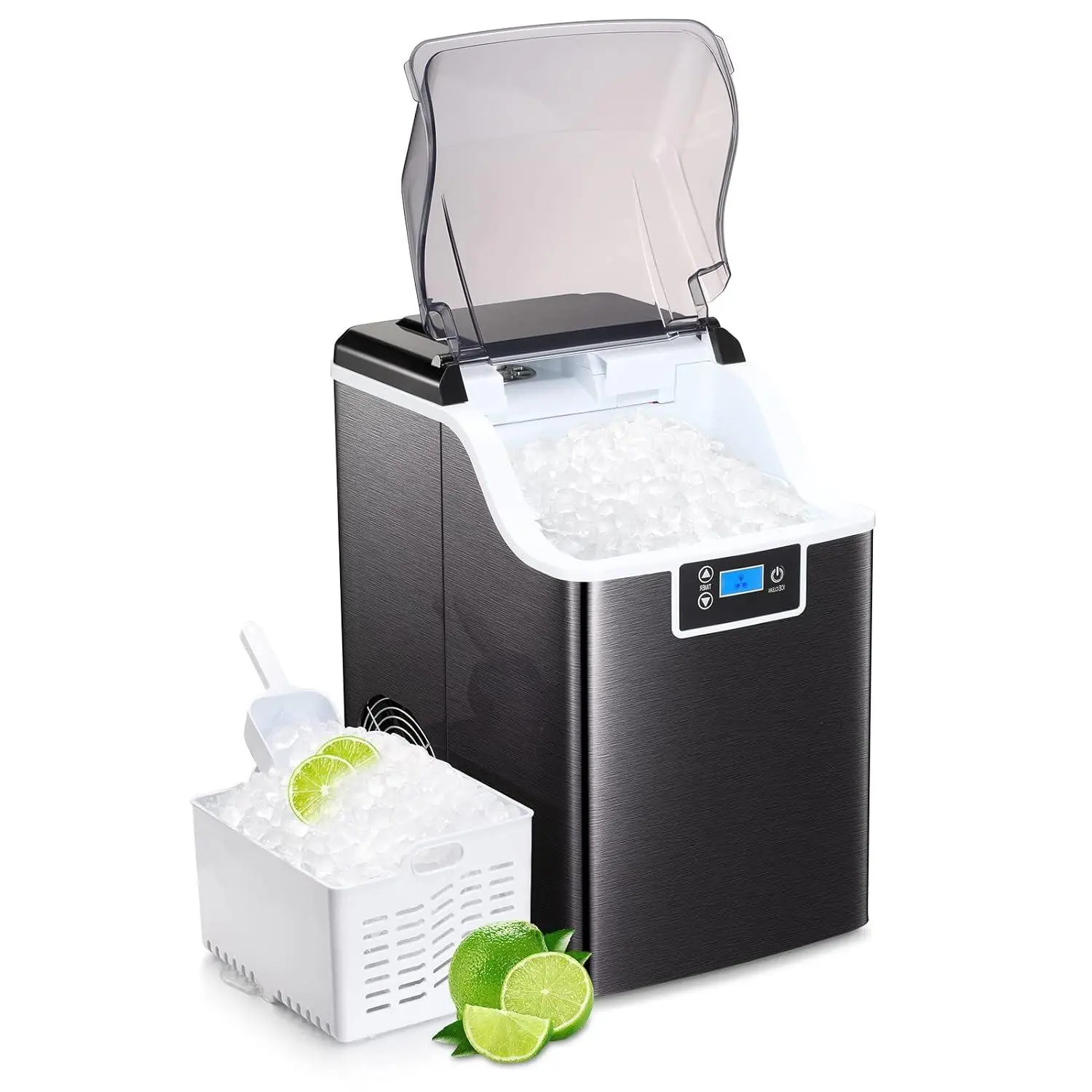 Electactic Nugget Ice Maker Machine with Soft & Chewable Ice, Self-Cleaning, Automatic 44lbs in 24 Hours, Electric Ice Making Machine with Ice Scoop, LED Display, for Home, Kitchen, Office (Black)