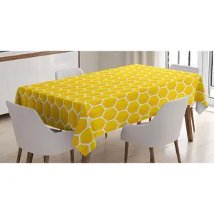 Bee Tablecloth, Graphic Illustration of Honeycomb Cells Filled with Honey, Rectangular Table Cover for Dining Room Kitchen Decor, 60" X 90", Earth Yellow Yellow