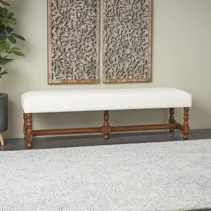 Fabric Home Bench Stool with Traditional Wood Turned Legs