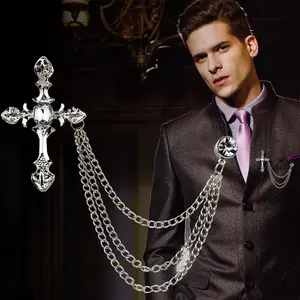 Unisex High-End British-Style Vintage White Rhinestone Cross Lapel Pin Brooch, Fashion Accessory for Men’s Suits and Women’s Jewelry