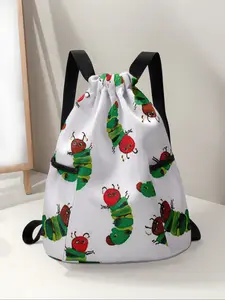 Caterpillar Pattern Drawstring Backpack, Large Capacity Durable Fitness Bag, Adjustable Straps, Sports Beach Bag for Men & Women
