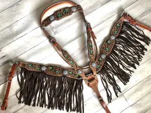 Tooled Mint Arrow Tack with Chocolate Fringe