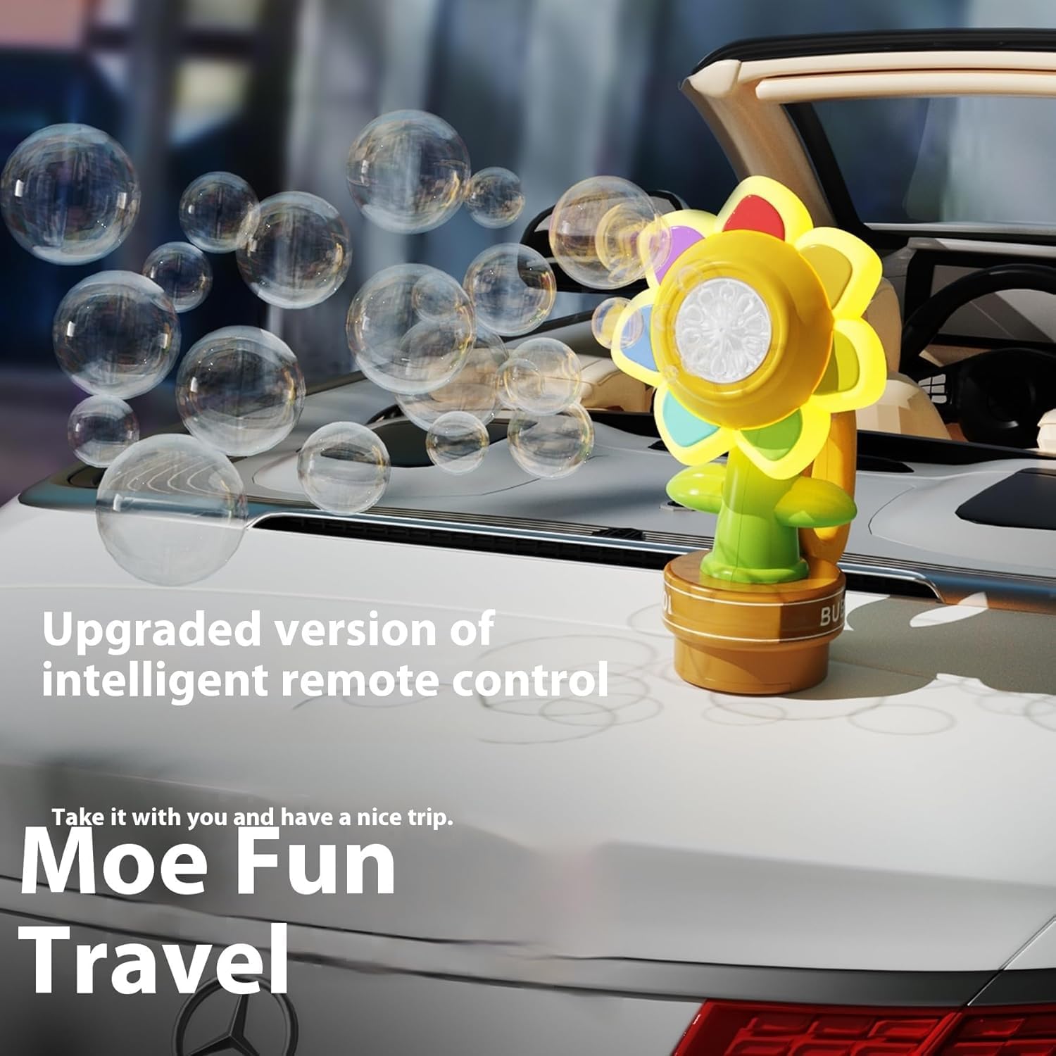 Sunflower Bubble Machine, roof Remote Control Bubble Machine, can Shake with Light, Suitable for Cars, Electric Cars, Bicycles