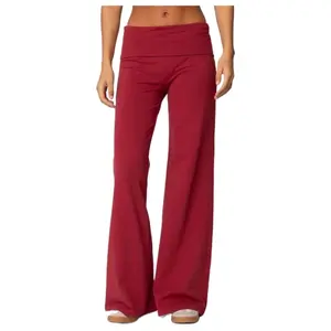 Women Wide Leg Sweatpants, Fold Over Low Rise Flare Yoga Pants for Lounge Casual