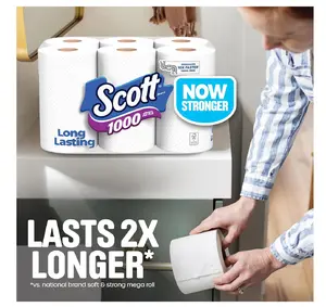 Scott 1000 Toilet Paper 18 Rolls – Septic Safe 1-Ply Bathroom Tissue, Long Lasting Bulk Toilet Paper