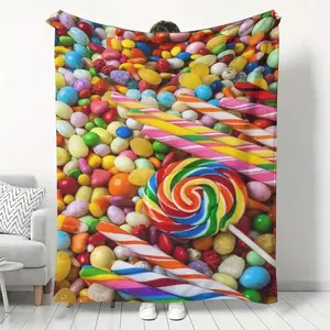 Vibrant Colorful Candy & Lollipop Printed Soft Blanket - Playful Sweet Treats Design for Cozy Home Decor