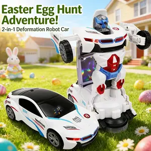 Durable 2-in-1 Transforming Robot Car, Auto-Deform Vehicle with LED Lights, Safe Kid-Friendly Toy for Indoor & Outdoor Easter Fun