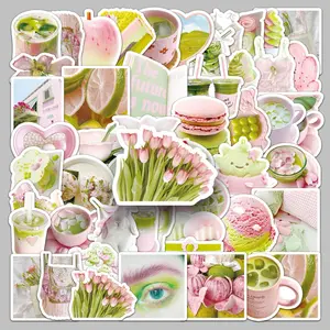 Green & Pink Series Sticker, 51pcs/set Waterproof Self Adhesive Decor Paper, Decor Sticker for Gift Greeting Card Water Bottle Laptop Phone, Cases