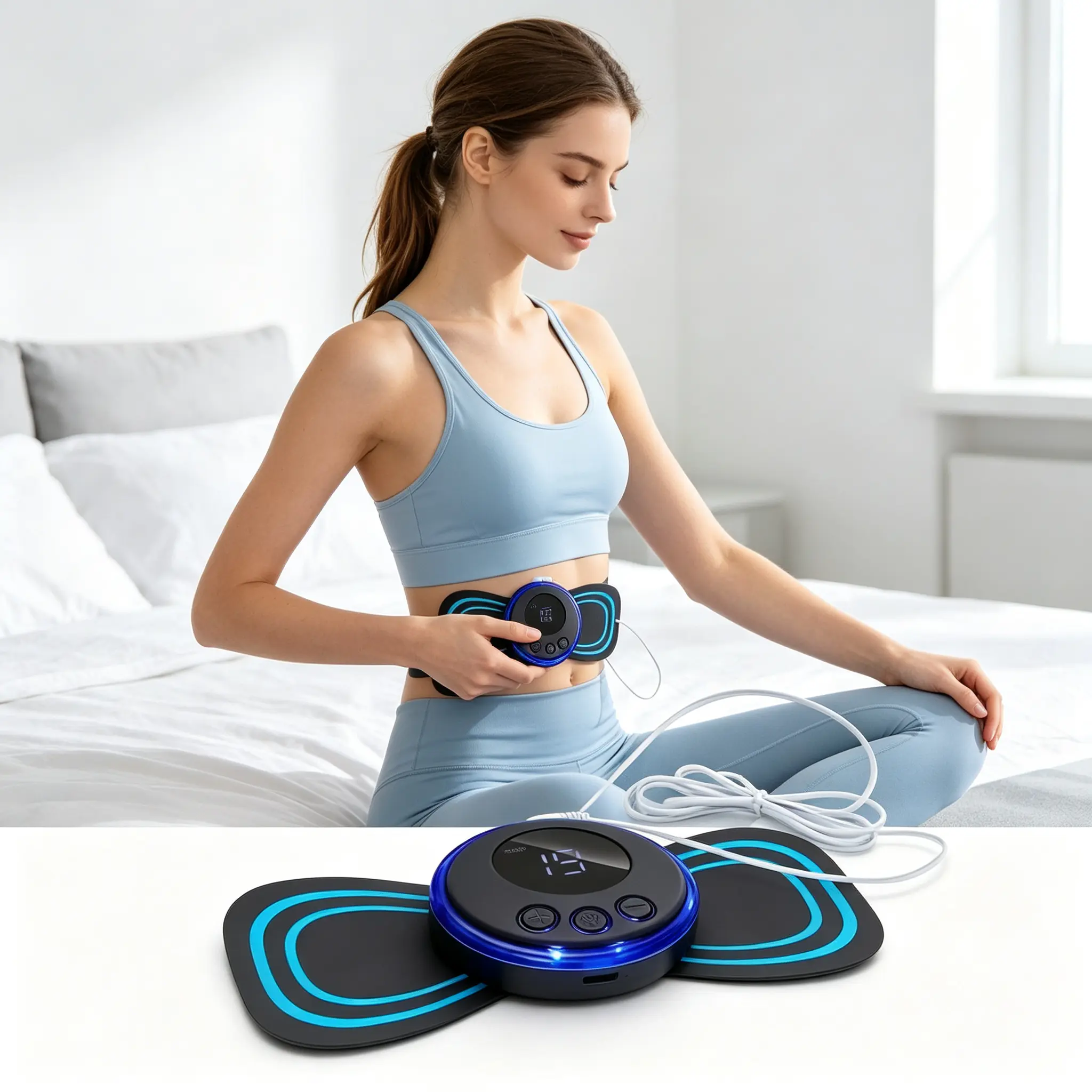 Electrotherapy Bodymassage Machine with Blue LED Display, Rechargeable Attach Pads, Targeted Muscle Relaxation and Pain Relief for Office Workers