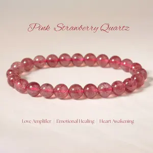 Love Amplifier Bracelet | Lovskaya Natural Pink Strawberry Quartz Bead Emotional Healing Heart Awakeningfor Men & Women Versatile Fashionable Unisex Jewelry