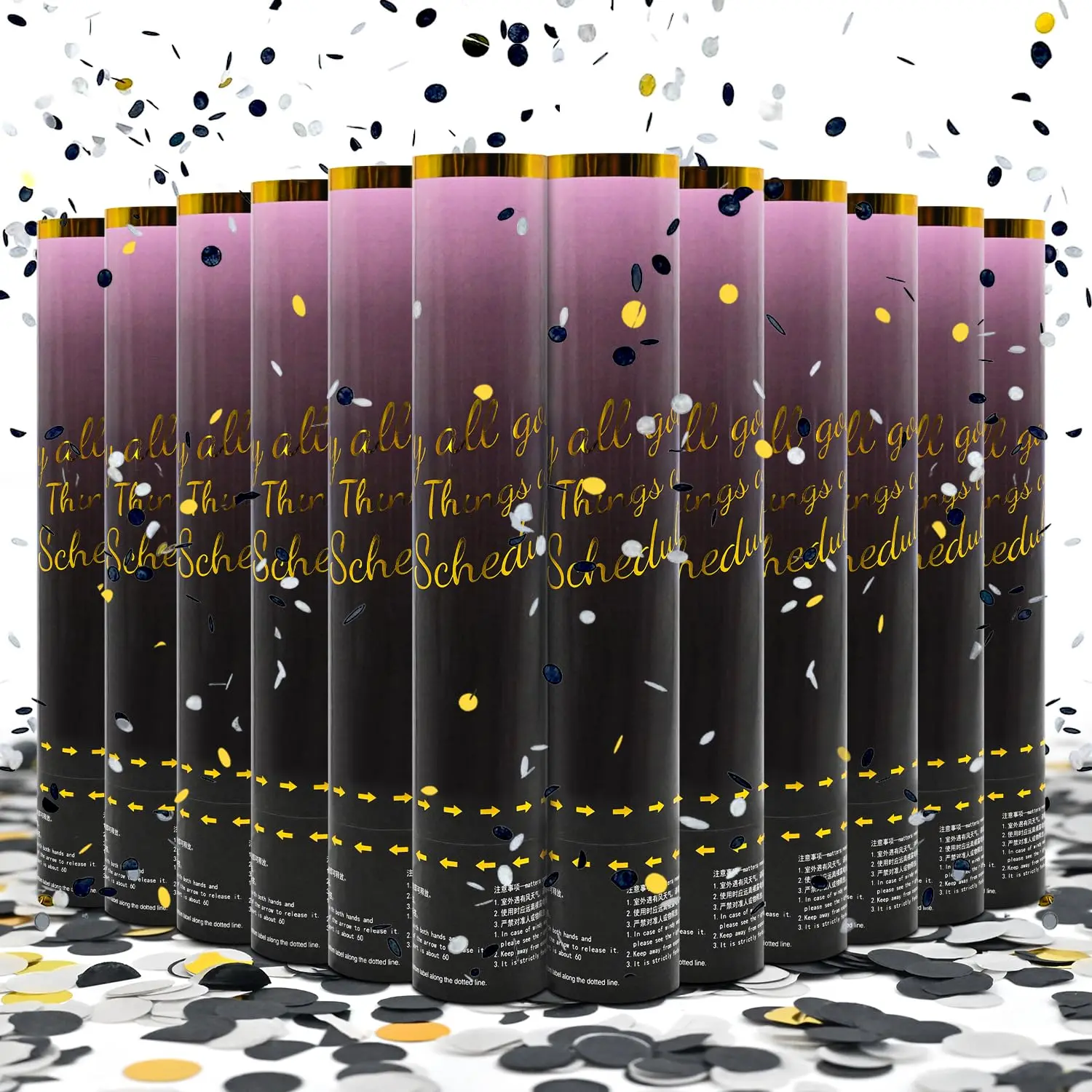Confetti Cannon Black&Gold&Grey 12 Pack Confetti Poppers 12 inch Celebrate Party Poppers Confetti Party Cannon