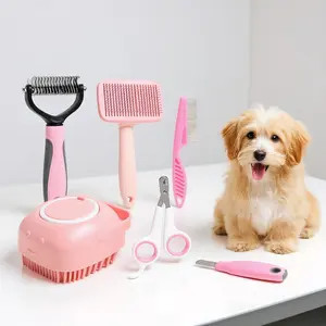 Ultimate Pet Care 8-Piece Professional Dog Grooming Kit with Self-Cleaning Tools Set for Nail Clippers Files Flea Comb De-Shedding Brush & Silicone Toothbrush for Ultimate Pet Care