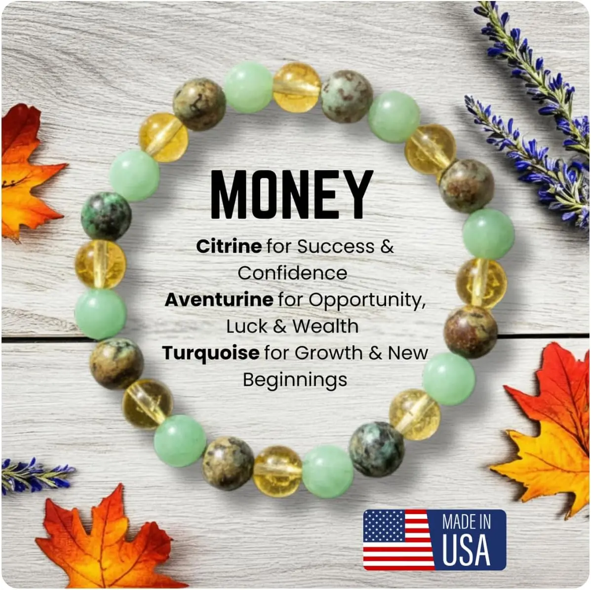 Money Bracelets for Women & Men - Natural African Turquoise, Citrine & Green Aventurine Bracelet for Wealth Success & Prosperity, Spiritual Gemstones for Mother's, Father's Day & Christmas Gifts