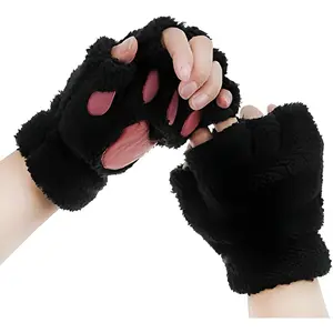 SQ-HBL007 Cat Claw Bear Paw Fingerless Winter Plush Gloves 1*Pair