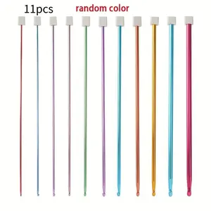 11pcs Tunisian-Afghan Smooth Tunisian Crochet Set, Multi-Colored Aluminum Crochet Hooks for Tunisian Crochet, Sizes 2-8mm