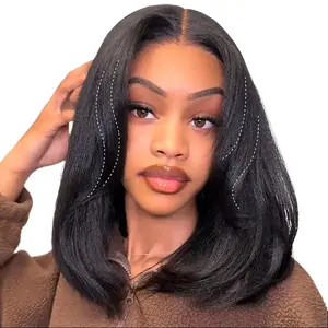 【Upgraded】Nadula Yaki Straight Put On & Go Human Hair Glueless Wig With Drawstring Bob Style 13x4 7x5 Pre-Cut Lace & Natural Scalp TikTokShopSpringGlowUp Greenish