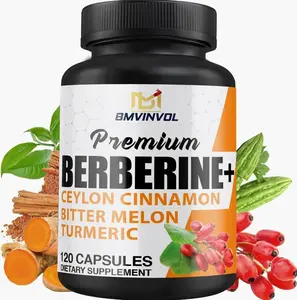 Berberine HCl Supplement, Ceylon Cinnamon and Turmeric Capsules, Green Tea and Bitter Melon Capsules - 120 Capsules for 2 Month Supply
