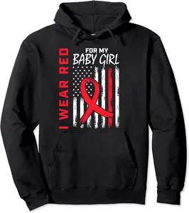 Go Red Daughter Baby Girl Heart Disease Awareness USA Flag Pullover Hoodie - Nestorporas Shop 56B0BM95XQNS