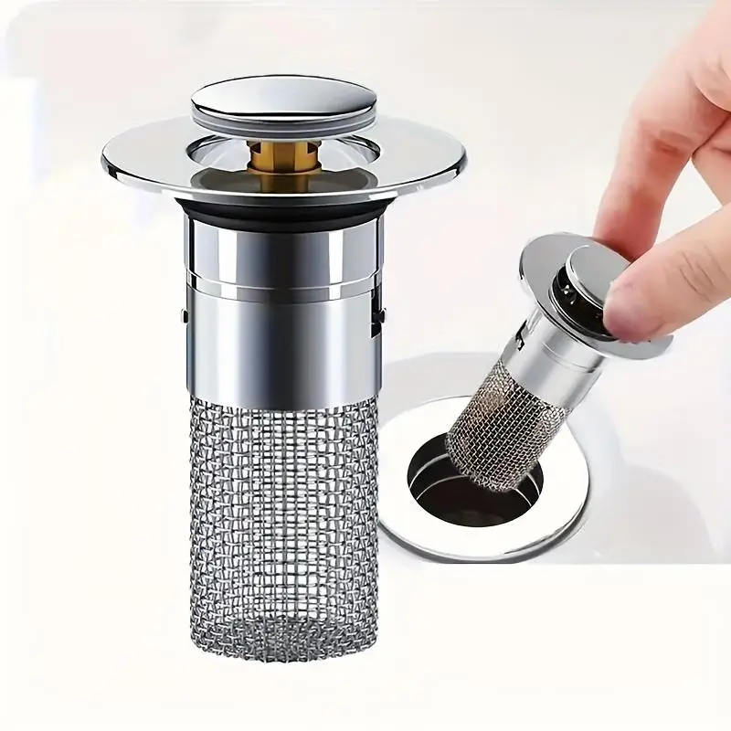 Stainless Steel Sink Stopper, 1 Count Easy-pop Sink Stopper, Anti-odor Drain Strainer for Bathroom, Essential Home Accessory
