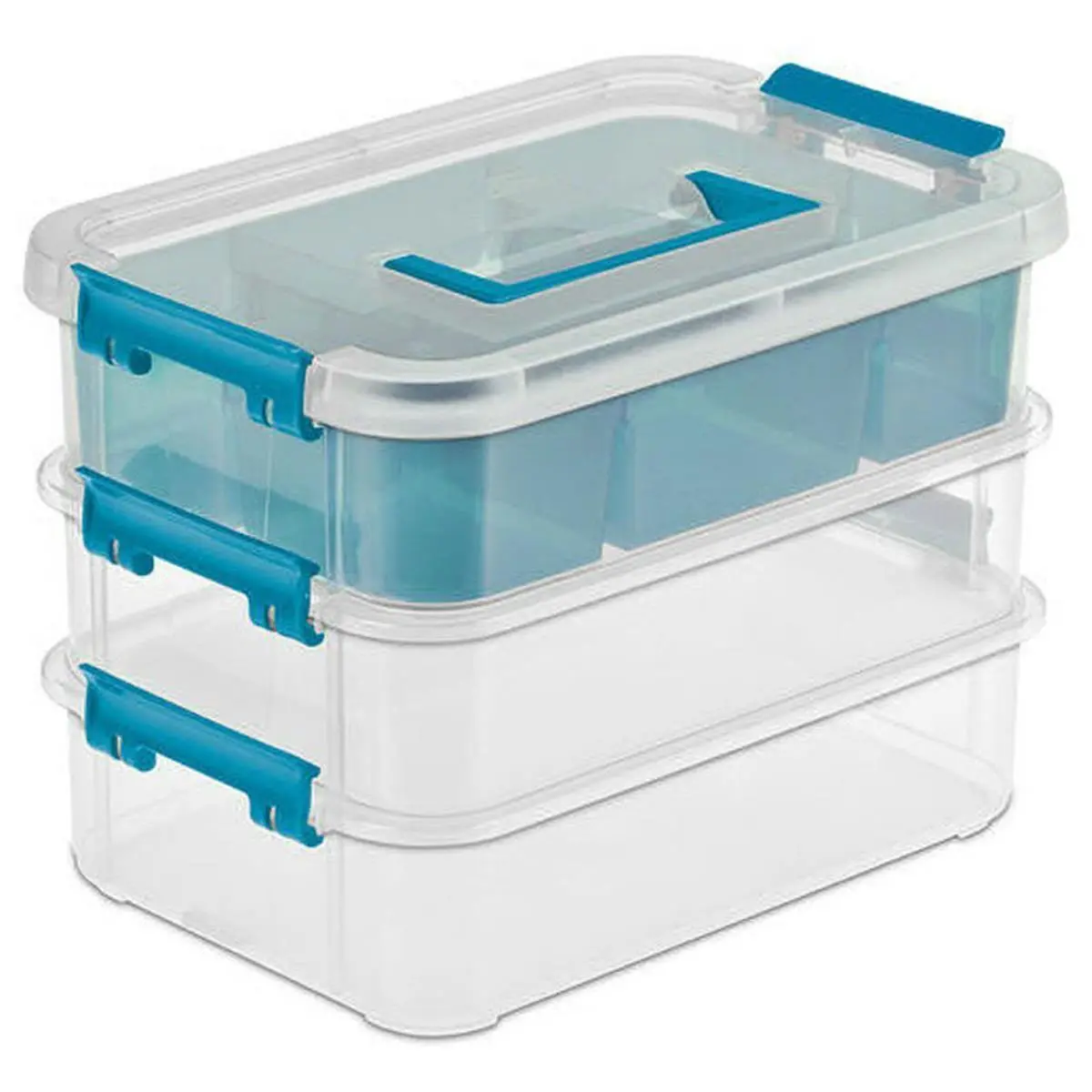 LAKE 3-Layer Stacking Storage Box - Blue Household Supplies Organizer for Meal Prep Containers, Food Storage & Bottles & Jars
