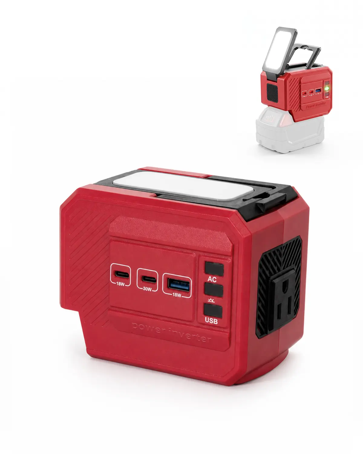 220W Power Inverter for Milwaukee M18 Batteries - 120V AC Outlet, 2 USB-C & USB-A Ports, LED Lights, Cooling Fan, Carry Handle, Safety Protections, Manual Included, for Outdoor & Emergency Use, Usb Ports