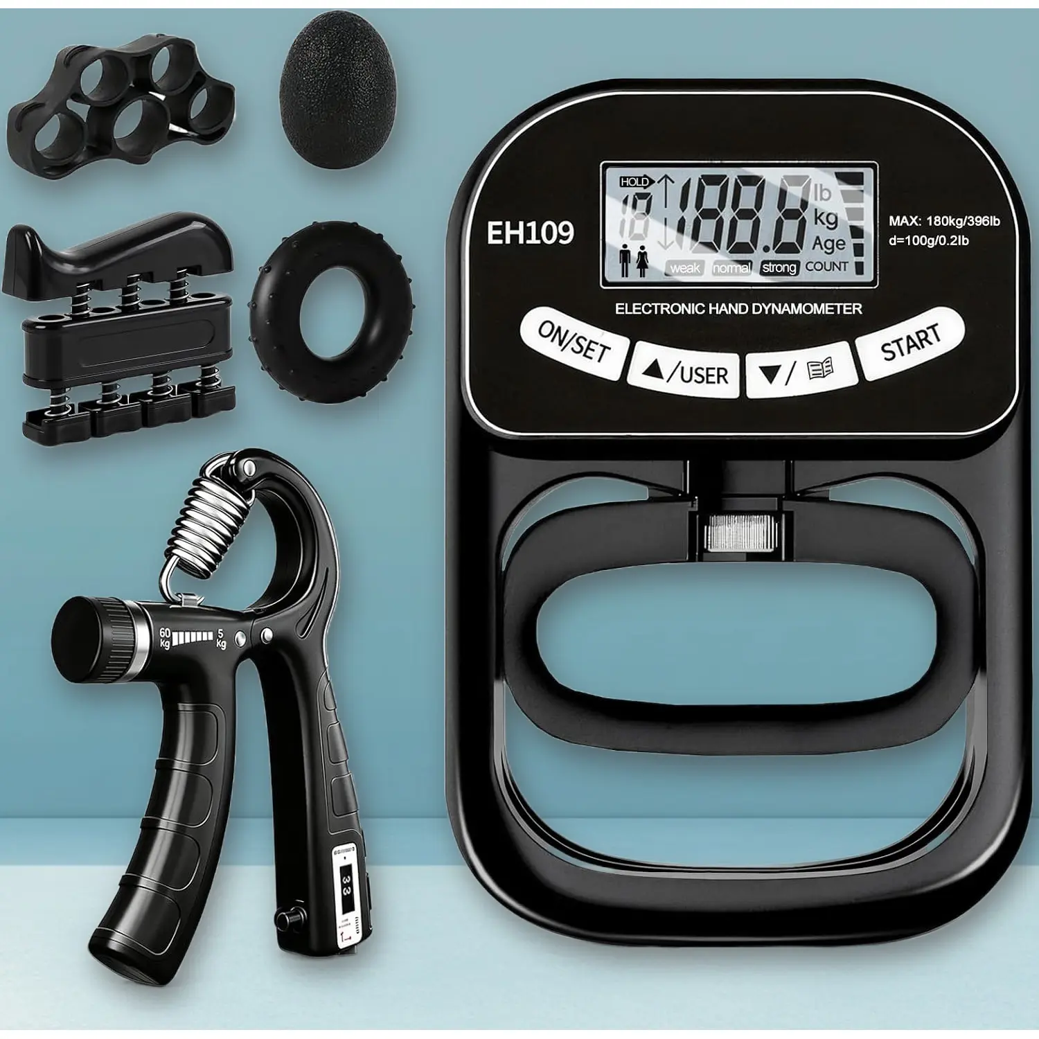 Electronic Hand Dynamometer Grip Strength Trainer 396lbs 180kg Capacity Hand Grip Strength Tester For Home Gym Office Workout Strength Training Equipment