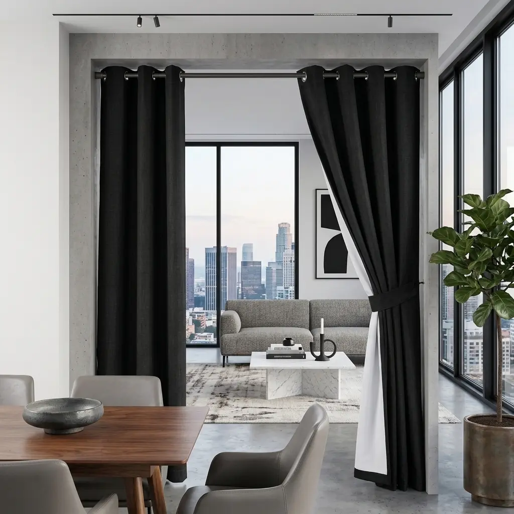 2-Panel Blackout Linen Curtains – Thermal & Noise Reducing Curtains That Help Lower Indoor Temperatures, Made of Soft and Durable Machine Washable Fabric with Light Blocking Function, Ideal for Bedrooms, Living Rooms and Bathrooms