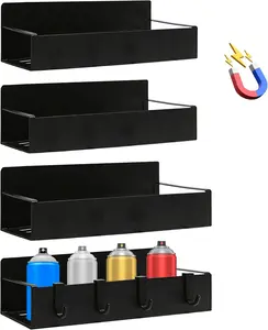 kitchen organization，4 Pack Magnetic Spice Rack Organizer Black Fridge Storage for Refrigerator Oven Toolbox Garage Home Workspace Carbon Steel Plastic Wall Mounted