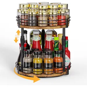 Lazy-Susan-Organizer-Spice-Rack, 2-Tier Rotating Spice Organizer For Kitchen-Cabinet-Countertop-Pantry, Turntable Seasoning Holder Storage Shelf With Adjustable Height