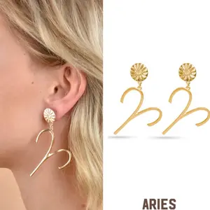 Aries Zodiac Earrings 14K Gold-Plated Lightweight Hypoallergenic Unisex Earrings with Symbolic Design