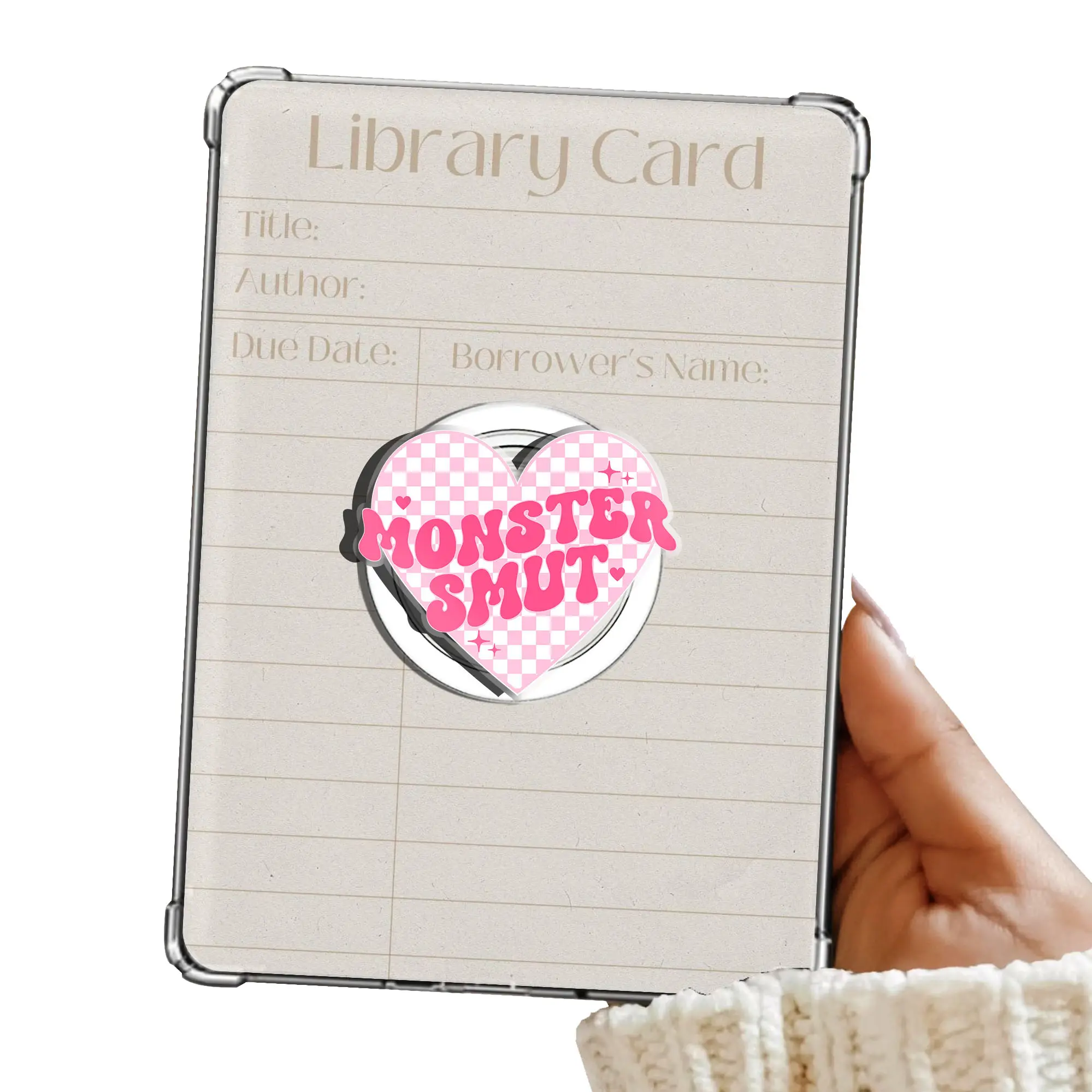 Monster Smut Checkered Pink Heart Magnetic Pop Socket Kindle Grip Cute Adorable MagSafe Phone Grip Phone Holder Magnetic Pop Socket Phone Kindle Grip Popsocket