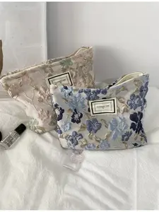 French Style Embossed Flower Cosmetic Bag for Women Travel Organizer Large Capacity Makeup Brush Pencil Case Travel Toiletry Bag Daily Storage Case Valentine's Day Gift Travel Cosmetic Bags