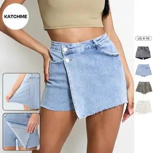 KatchMe Women's Leisure Layered High Waist Raw Hemline Denim Skorts (2), Chic Streetwear Outfits, Casual Women's Bottom, Summer Basic Womenswear