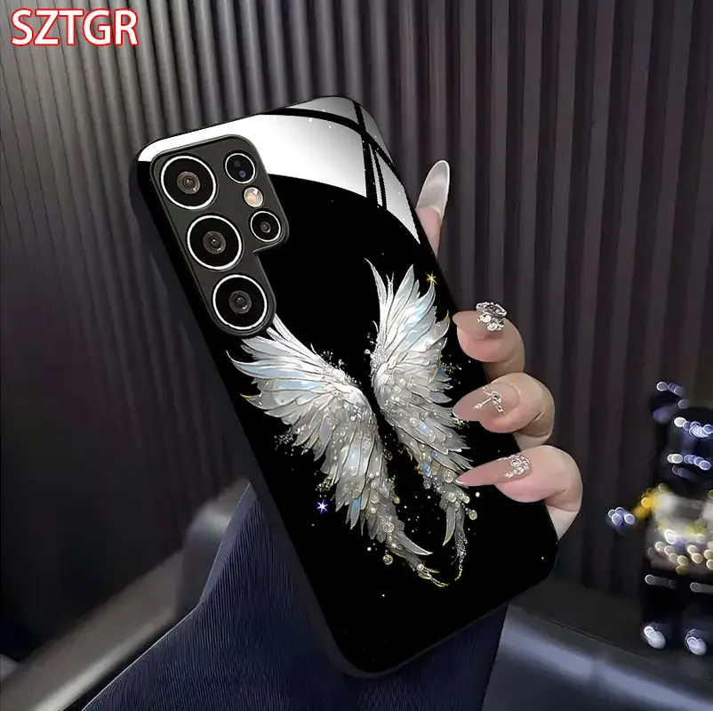Angel Wings Phone Case Celestial Ethereal Style Glass Phone Case For Samsung Galaxy S22 S23 S24 S25 S26 Ultra Plus A13 A14 A15 A16 A36 A17 A34 FE Gift For Her Elegant Phone Case Fashion Protective Case