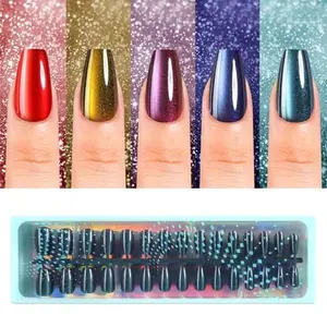 150Pcs Cat Eye Press on Nails, Glossy Glitter Cat Eye Designs Nail Tips for Women, Coffin Soft Gel Fake Nails, for Women and Girls Glossy Reusable Nail Tips in 15 Sizes