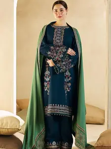 Designer Dress - 3 PC Lawn Suit Set Ready to Wear With Machine Embroidery BLUE Color Fashionable Ensemble