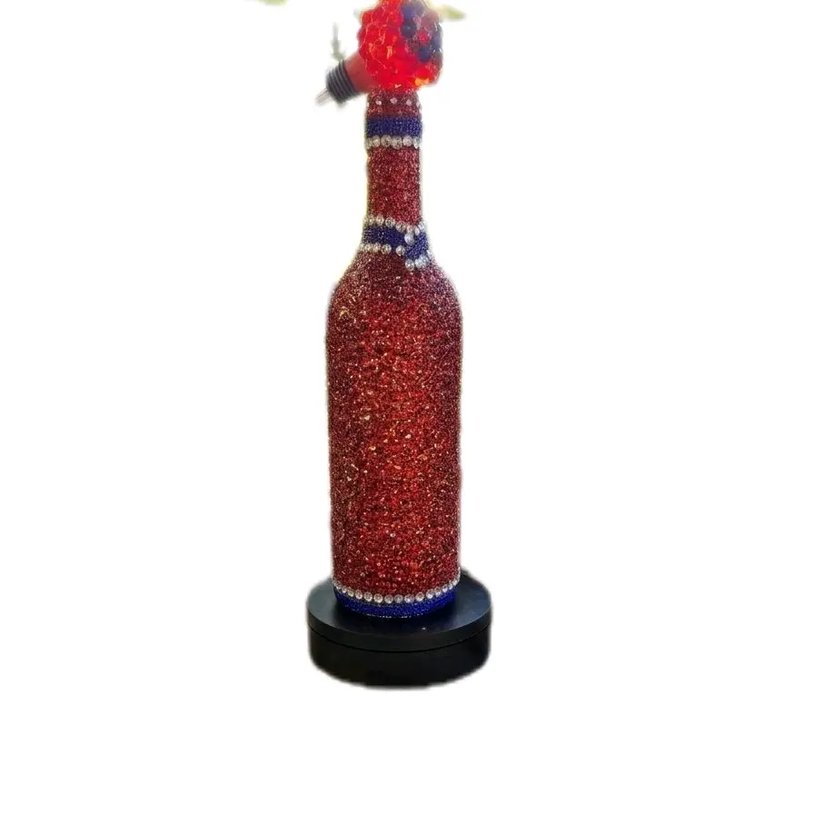 Handmade Crimson Red and Blue Victory Art Bottle