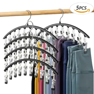 Legging Organizer for Closet, Metal Yoga Pants Hangers 2 Pack w/10 Clips Holds 20 Leggings, Space Saving Hanging Closet Organizer w/Rubber Coated Closet Organizers and Storage, Black