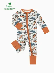 Miozing Kids Cartoon Print Pajamas Winter Bamboo Sleepwear Unisex Toddler Romper with Zipper Front for Chilly Nights Christmas New Baby Clothing for Boys Girls