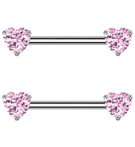 Pink Heart CZ Threadless Titanium Nipple Barbell