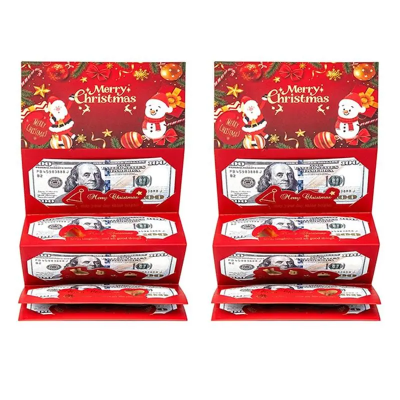 Christmas Surprise Money Holder Pull Out Box, Festive Cash Gift Envelope with Ribbon for Holiday Gifting