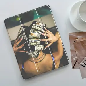 Rich woman Design iPad Case, Transparent Acrylic Stand Cover, Tablet Mount Stand, Pencil Holder & Charger Slot, Fits iPad Pro/air/mini, Perfect Gift Shock-resistant Full Cover Protective Case Suitable for Offices Schools and Homes