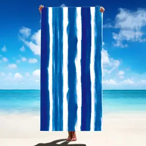 Classic Blue Striped Microfiber Oversized Terry Cloth Pool and Beach Towel Blanket, Size: Extra Large Oversized Camping, Travel, Swimming Towel and Yoga Mat, Bulk Supply, Suitable for the Body, Swim Towels